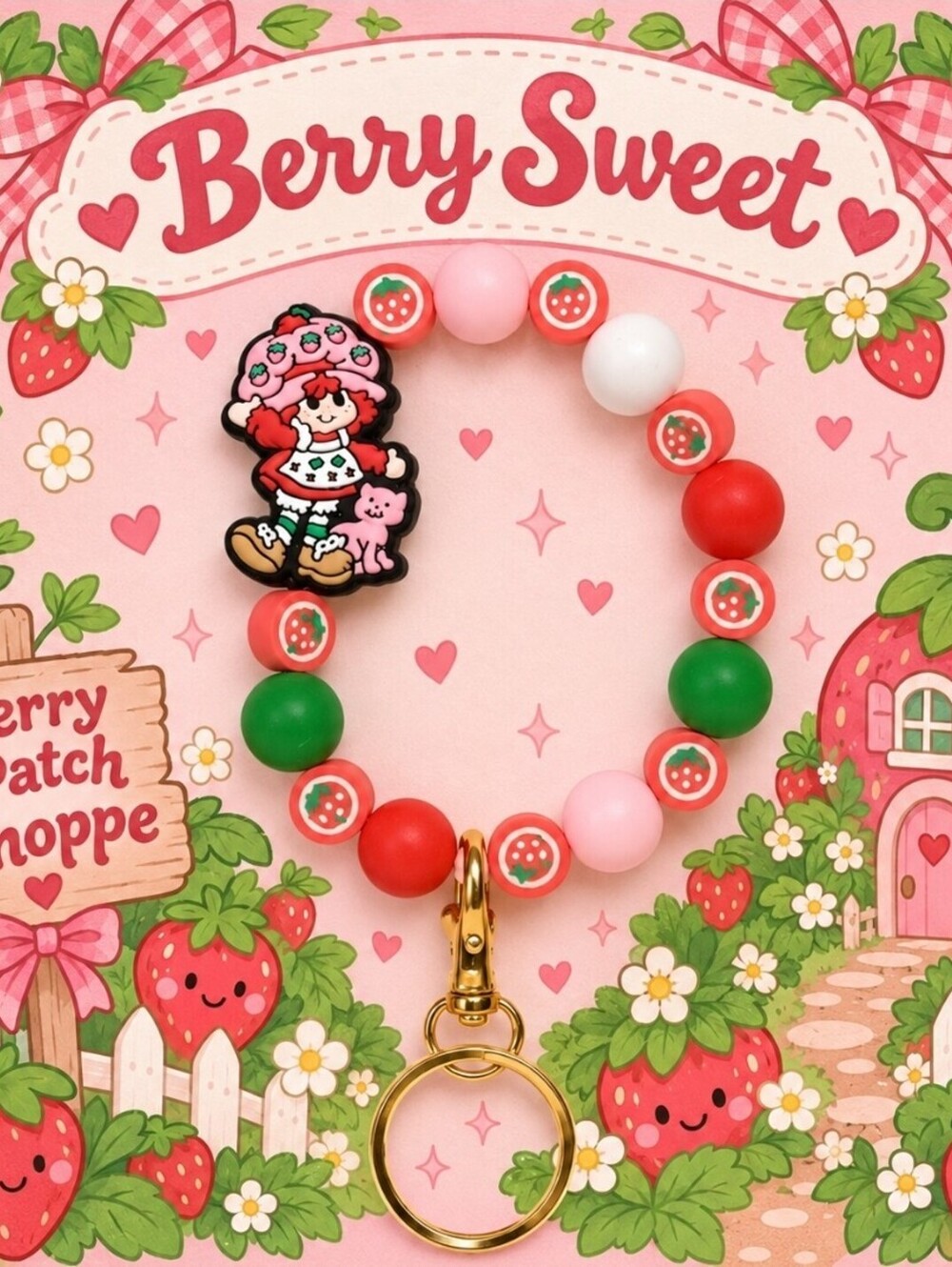 Strawberry Shortcake Beaded Charm Bracelet Keychain Tote Accessory